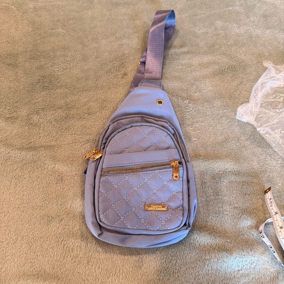 None Handbags - Quilted blue Crossbody Sling Bag with Gold Hardware